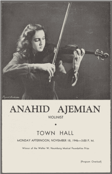 Town Hall program featuring Anahid Ajemian with her violin, 1946